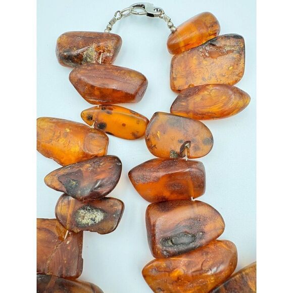 Antique Baltic Amber Cognac X Large Nuggets 30” Necklace Natural Raw 223g .925 - Picture 9 of 16